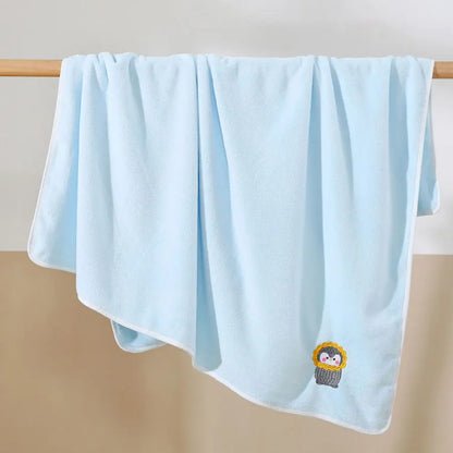 Baby Bath Towel Infant Swaddle Blanket Wrap Kids Cute Animal Embroidered Fleece Blanket Children's Soft Bathrobe Kids Blanket