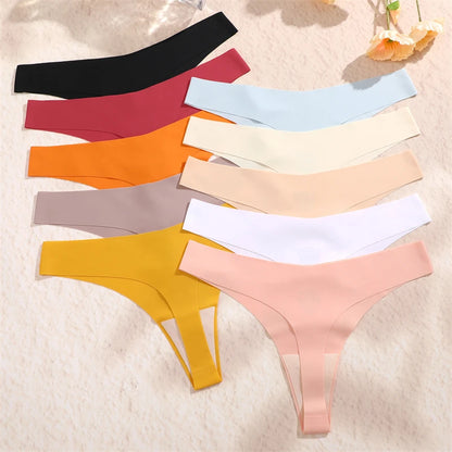 3PCS Women Ice Silk Seamless Thongs Underpants Sexy V-Waist Ultra-thin Panties Girls Low Rise Invisible G-string Lingerie XS-XL