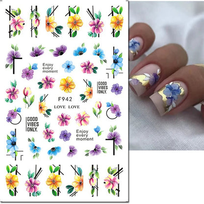 3d Nail Art Decals Spring Booming Violets Lavenders Purple Blue Pink Flowers Butterflys Stickers Decoration For Nail Tips Beauty