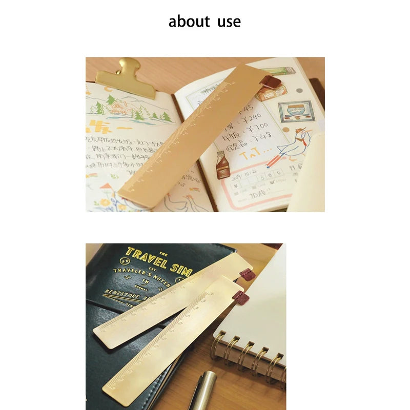 Fromthenon Vintage Art Travel Notebook Brass Bookmark Ruler Copper Number Letter Ruler DIY Accessories