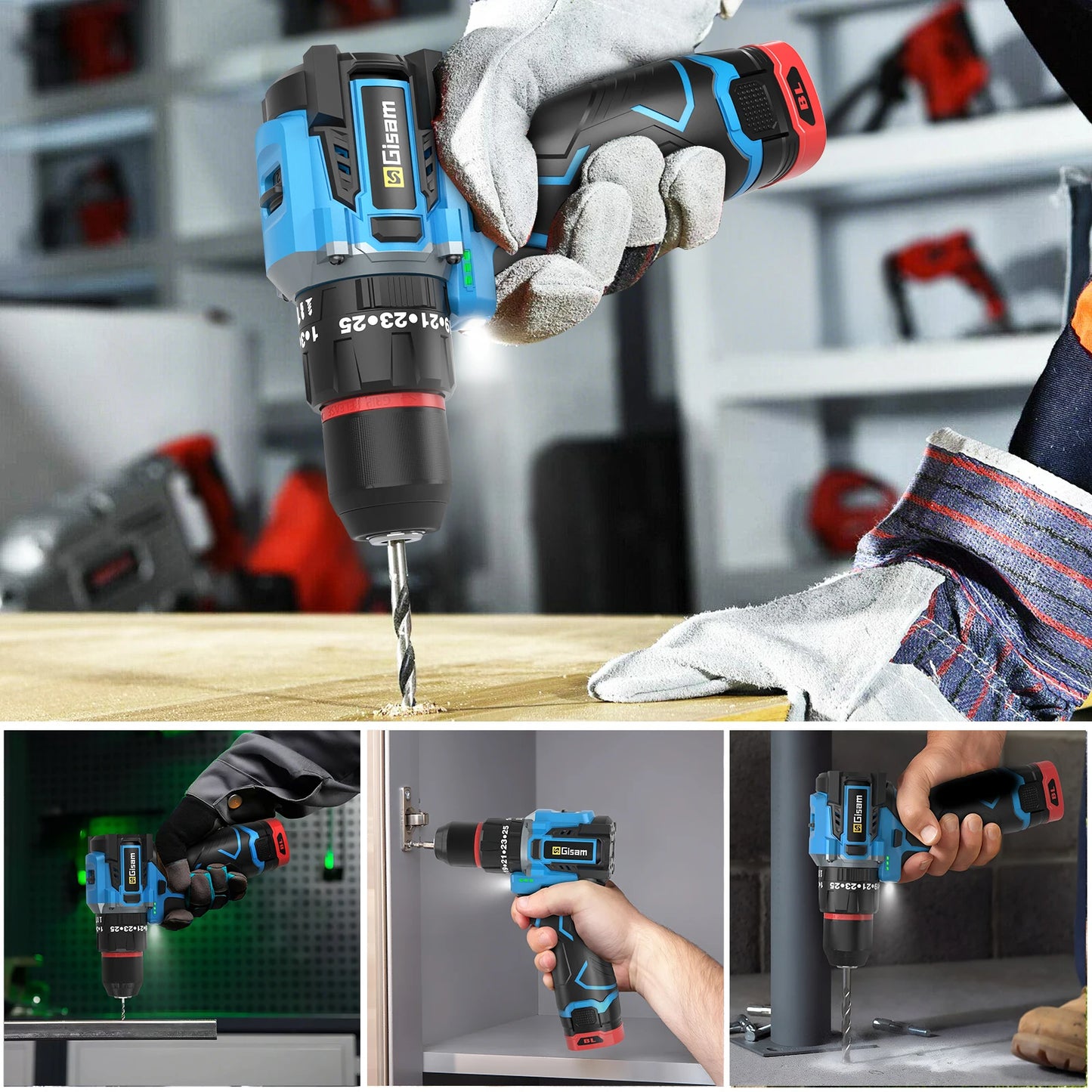 Gisam 95NM Brushless Electric Impact Drill 25+3 Torque 3 in 1 Cordless Electric Screwdriver Portable Power Tools For Home Woodwo