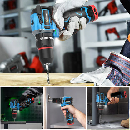 Gisam 95NM Brushless Electric Impact Drill 25+3 Torque 3 in 1 Cordless Electric Screwdriver Portable Power Tools For Home Woodwo