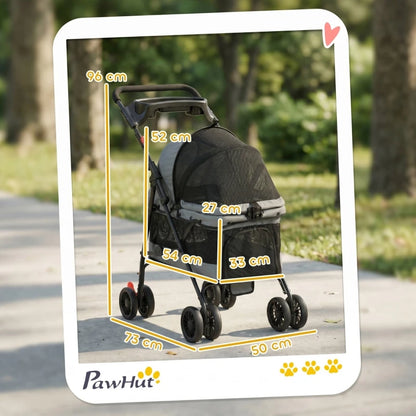 Foldable Pet Stroller for Small Dogs up to 10kg, Lightweight Dog Buggy with Mesh Windows, 360° Swivel Wheels, Brake, Removable Cushion, Cup Holder & Storage, Ideal for Travel, Gray