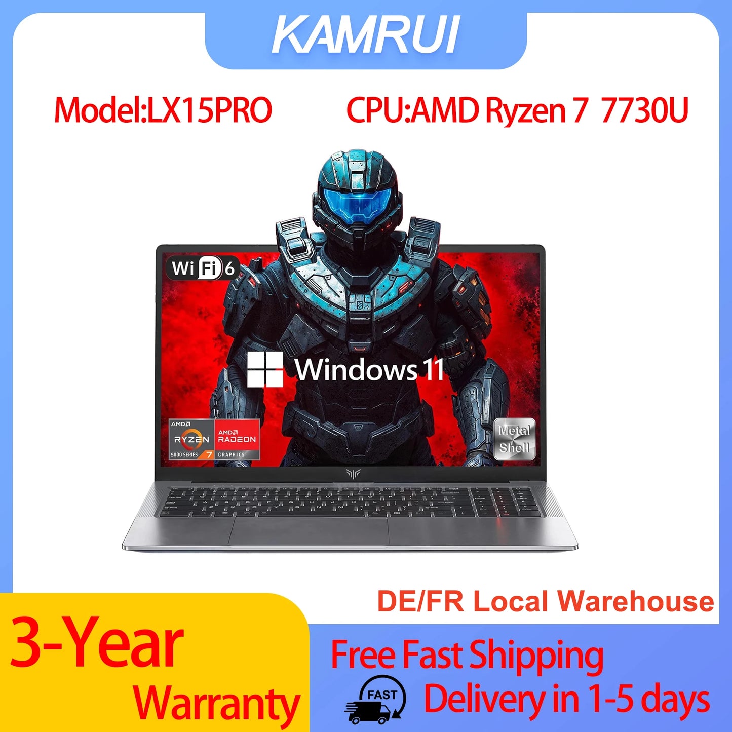 KAMRUI LX15PRO AMD Ryzen7 7730U 15.6 Gaming Laptop 16GB DDR4 RAM 512GB SSD WiFi 6 Windows 11 Laptops Computer for Video Editing