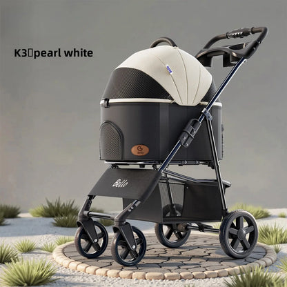 Pet Stroller Lightweight Foldable Detachable Cat Dog Carrier Outdoor Portable One Button Folding Pet Trolley Stroller for Dog