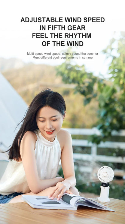 5000mAh Portable Fan Rechargeable 90° Foldable 5 Speed Mini Air Conditioner Small Fan Air Cooler with LED Digital Display