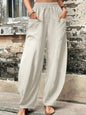 Plus Size Women's Cotton-Linen Harem Trousers Retro Loose-Fit Casual Trousers Elasticated Waistband Workwear Wide-Leg Trousers
