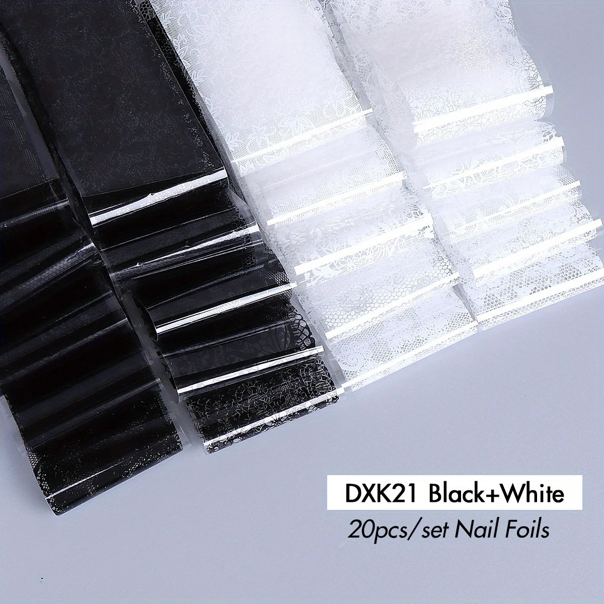 10/20pcs Elegant Black White Lace Flowers Nail Transfer Foils Fantasy Retro Floral Starry Sky Paper Sticker Manicure Accessories