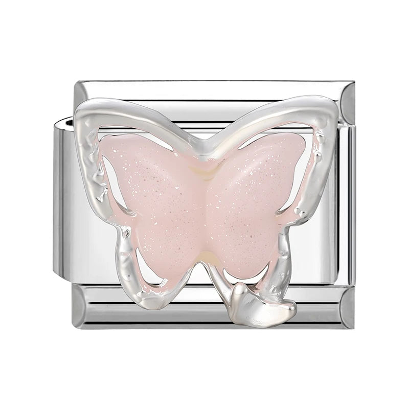 Zircon Pearl Heart Bow Candy Flower Butterfly Italian Charm Links Fit 9mm Stainless Steel Bracelet Personalized DIY Making Gifts
