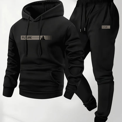 The 2026 new men's two-piece casual long-sleeved hooded sports shirt and sports pants set is suitable for wearing in autumn