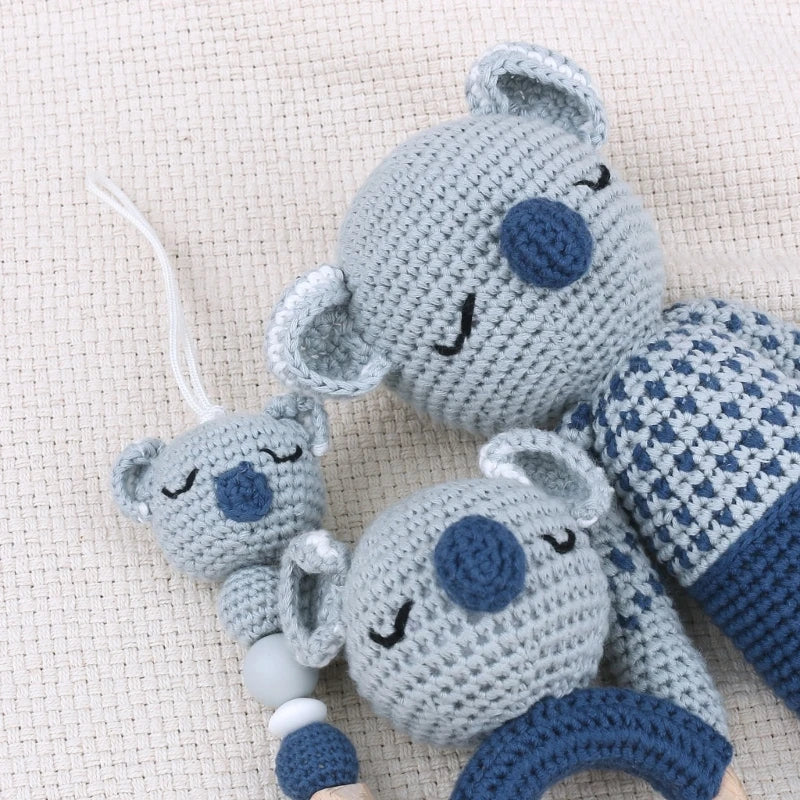Baby Pacifier Clip Crochet Koalas Handbell Rattle Doll Teether Pacifier Chain Clips Set Dummy Chain Cartoon Teething Toy