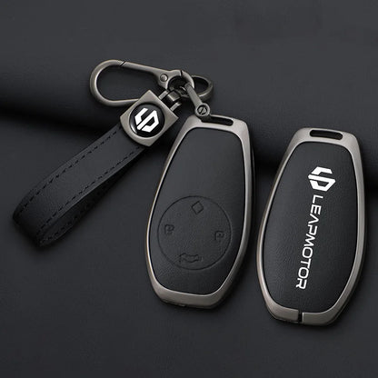 Zinc alloy+leather car remote key set, suitable for Leapmotor C16 C11 C10 C01 B10 T03 S01 car keychain key set chain accessories