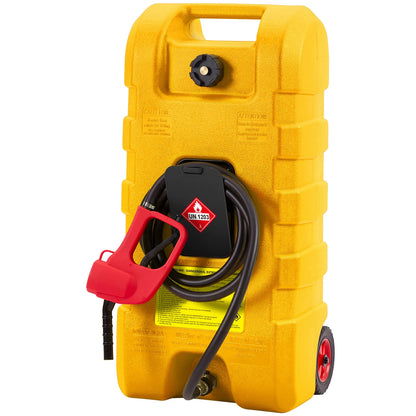 Heavy-Duty 15 Gallon Portable Fuel Caddy – Manual Siphon Pump & 10FT Delivery Hose – On-Wheels Gas & Heavy-duty Transfer Tank – Ideal Tool Storage for Cars, Lawn Mowers, Boats
