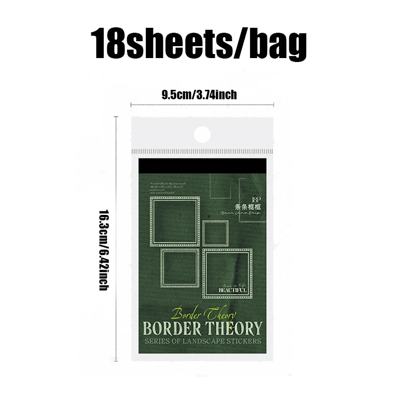 Mr. Paper 18pcs/bag Basic Border Theme Dual-Material Die-Cut Stickers Handbook Materials DIY Scrapbook Journal Frame Photo Album