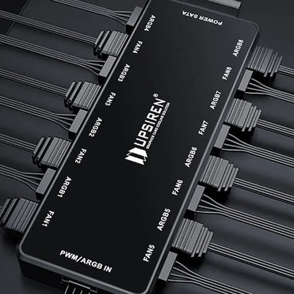 UPSIREN HU-8 Chassis Fan Hub，8 Sets of ARGB and PWM Interfaces,Bottom magnetic design，Support motherboard synchronization