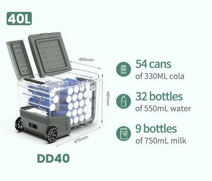 Alpicool DD40 40L Car Refrigerator 12V Compressor Fridge Freezer Dual Zone Independent Control Portable Cooler for Camping BBQ