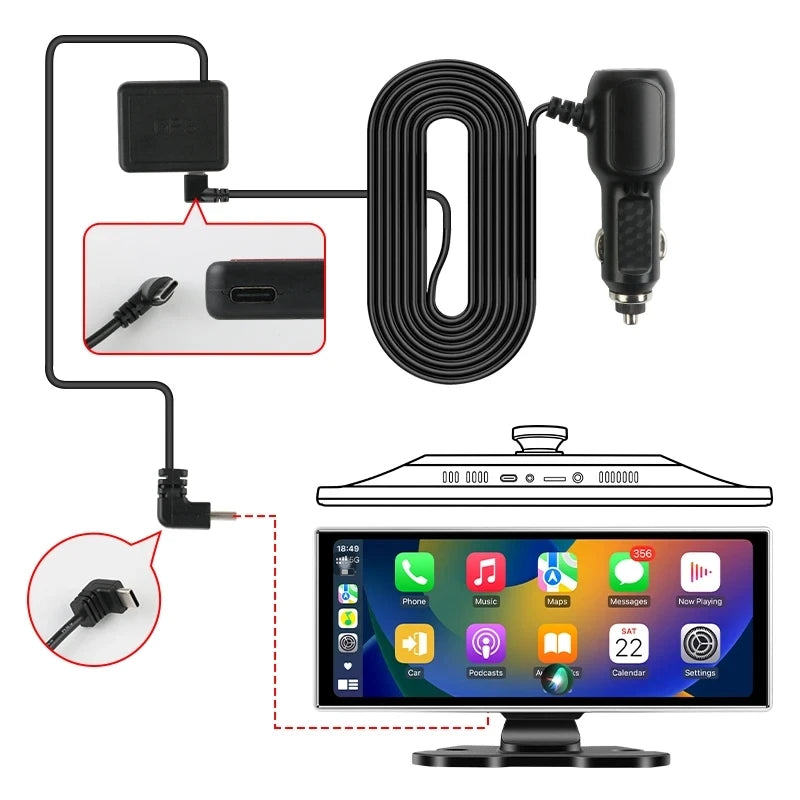 Srnubi 11.26 Inch 4K Dash Cam Wireless CarPlay & Android Auto Portable Car DVR Intelligent Systems Video Recorder GPS Navigation
