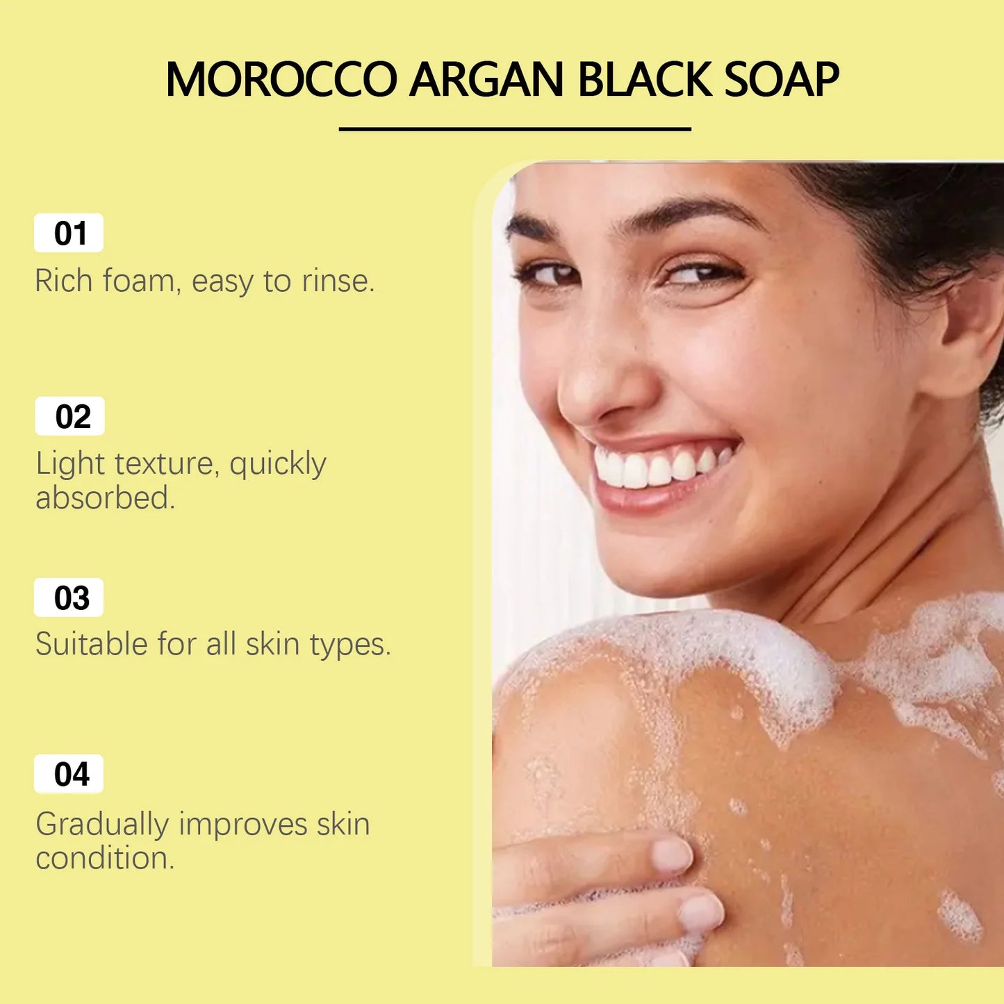 OceAura Black Soap Morocco Argan Oil Exfoliating Body Smooth Soft Professional Skin Cleaning Spa Rose Flower Oil Bath Soap 180g