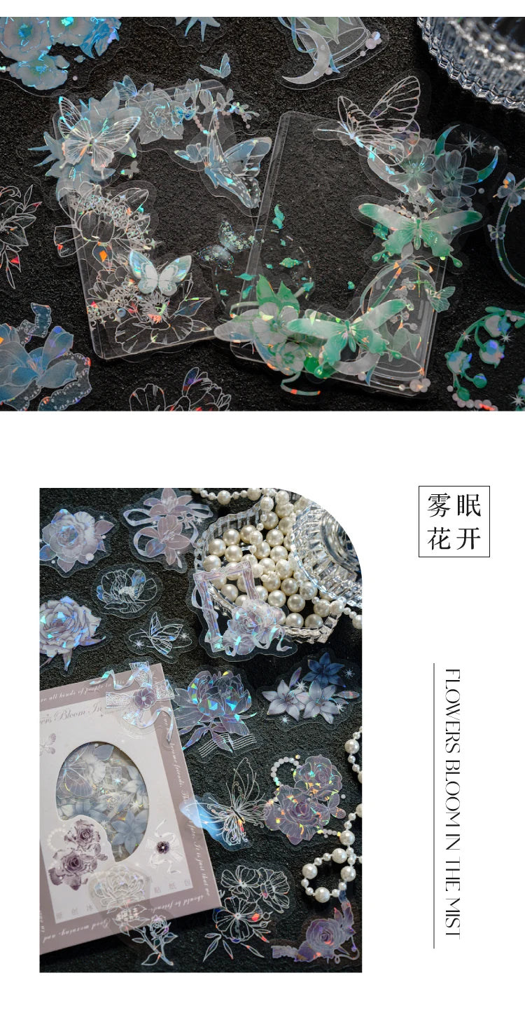 30pcs PET Transparent Stickers Plant Flowers Decorative Labels Scrapbooking Collage Material Diary Stationery Supplies