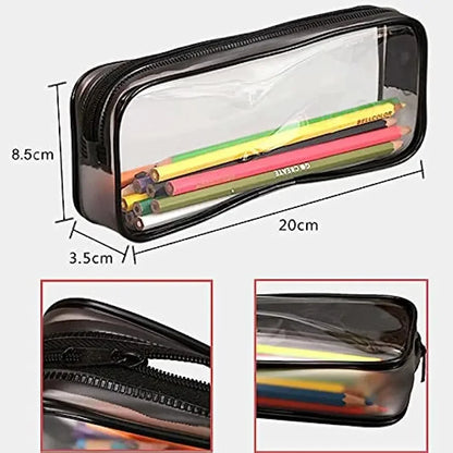 Solid Color Transparent Waterproof Pencil Case – Large Capacity Makeup & School Supply Organizer for Girls and Office Use