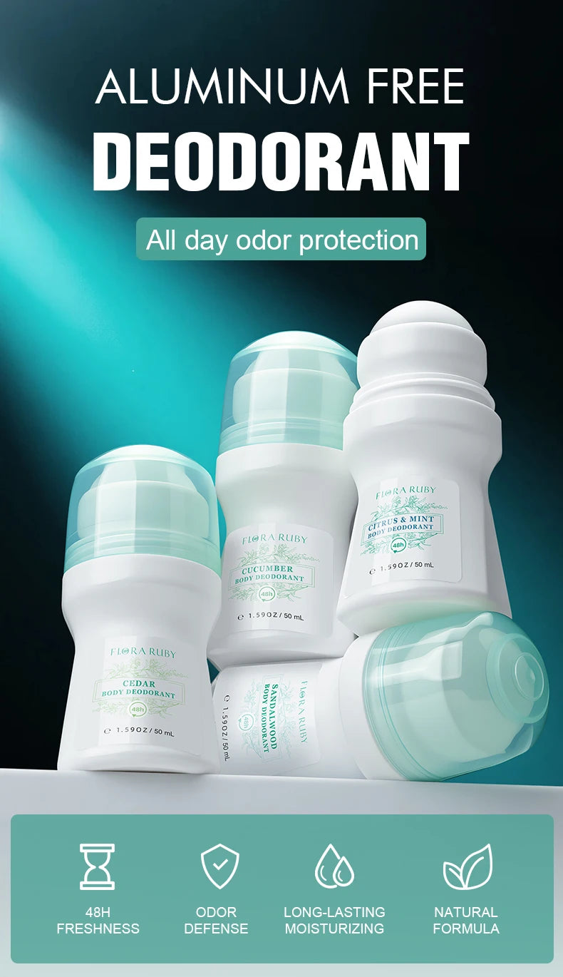 1 PC Flora Ruby Light Green Series Deodorant Roll On w omen's and men all-purpose   Deodorant Roll Aluminum Free easy to carry a