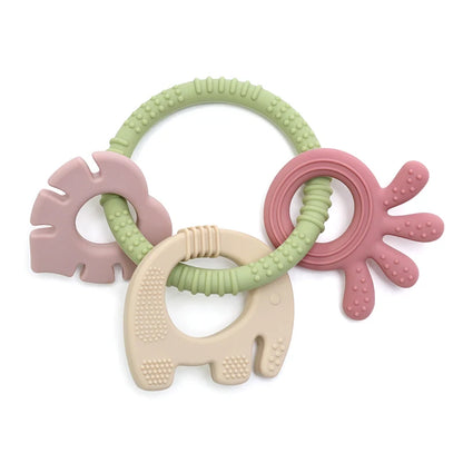 4 In One Baby Silicone Teether Ring BPA Free Rattles Bracelet Food Grade Elephant Cute Octopus Shaped Teething Ring Toys