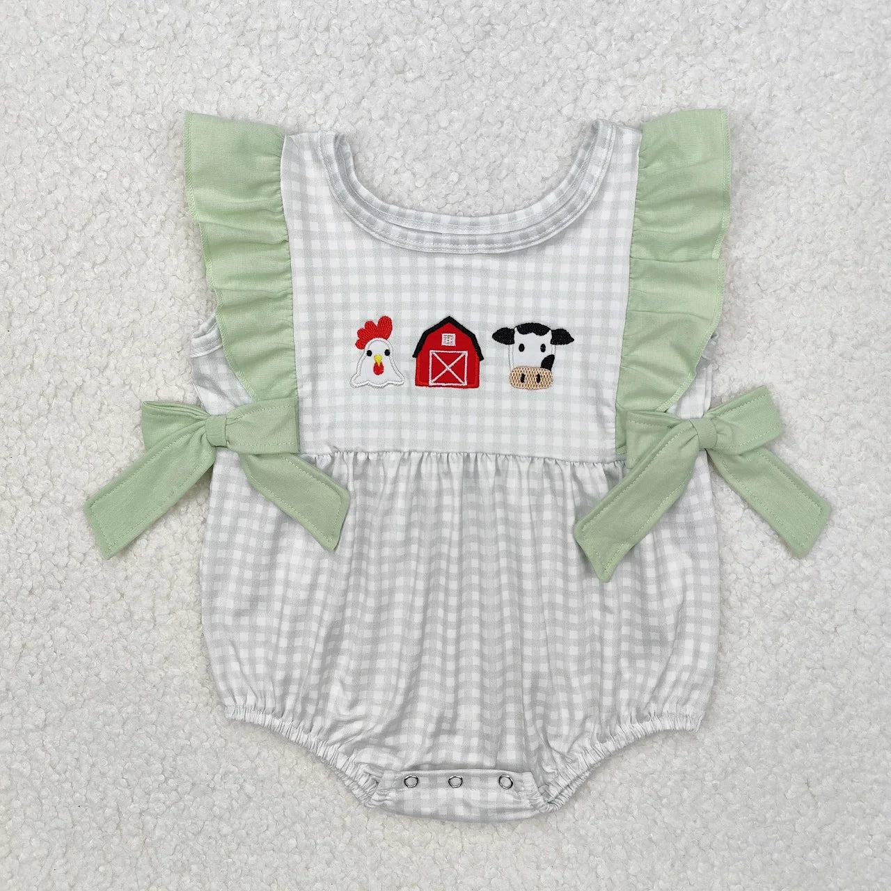 Wholesale Baby Girl Newborn Birthday Balloons Romper Bubble Embroidery Pink Plaid Bows Jumpsuit Kids Toddler Summer Clothes