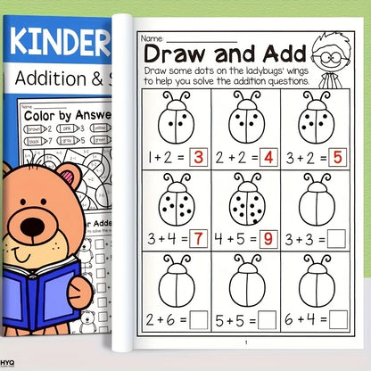 32-Page Interactive Math Learning Workbook with Addition & Subtraction Worksheets, Crossword Puzzles, Colorful Math Activities