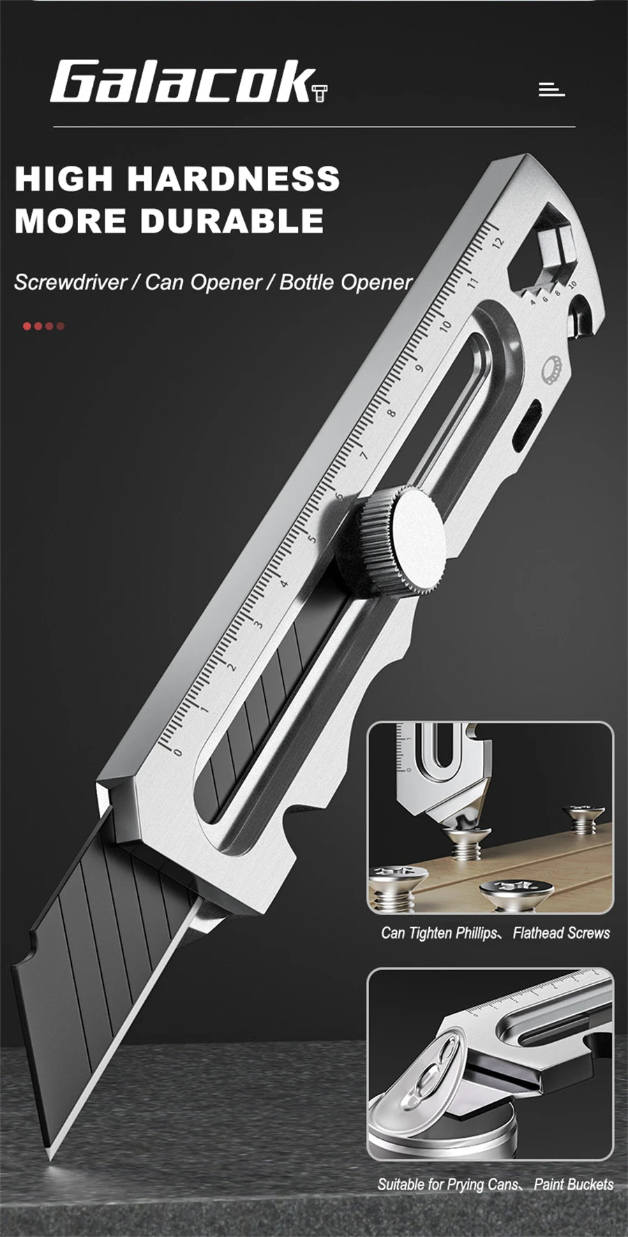 Stainless Steel Utility Knife 6 In 1 Multi-Function Opener Retractable Box Cutter Portable Office Home Courier Unboxing Knifes