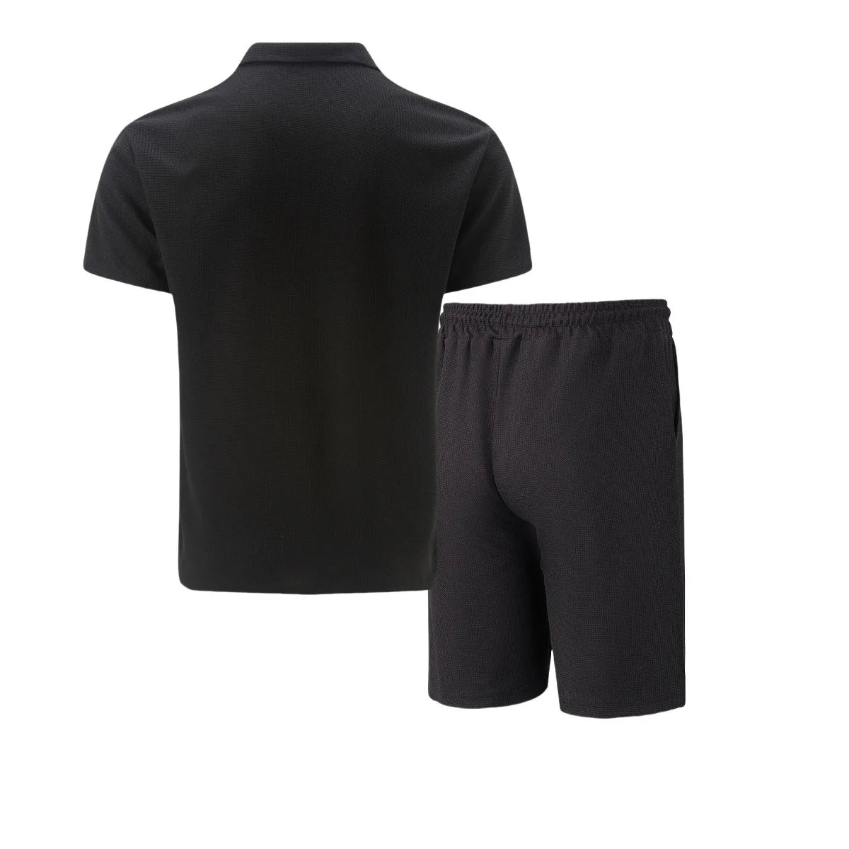 2026 Men Europe and the United States new summer Waffle solid color zip-up lapel short-sleeve suit shorts two sets