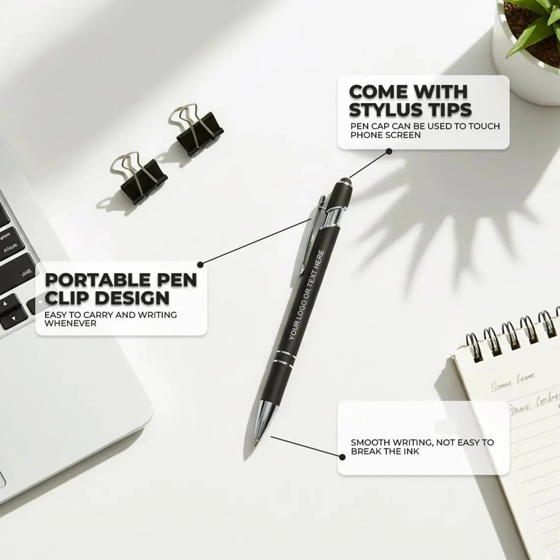 Custom 2-in-1 Engraved Pens 5 Pcs Bulk, Personalized Name Pens for Business & Corporate Gifts