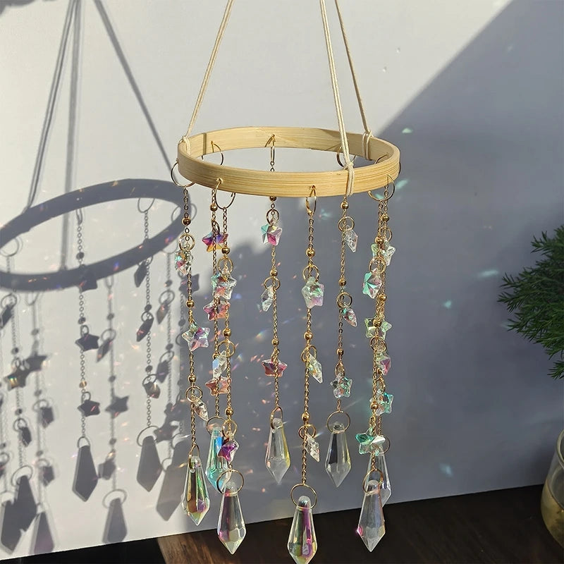 Crystal Suncatcher Stained Glass Crystal Lighting Pendant Chain Hanging Window Wind Chimes Rainbow Maker Home Garden Decoration