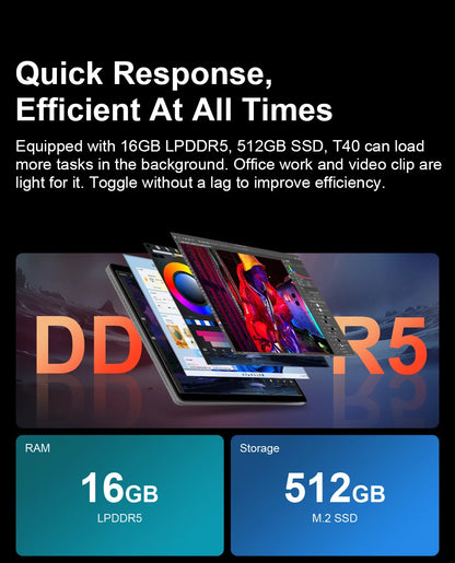 Ninkear T40 Tablet Mini Laptop 14 inch 2 in 1 Intel N100 16GB+512GB 1200P IPS Touch Screen Windows 11 Notebook Free Shipping