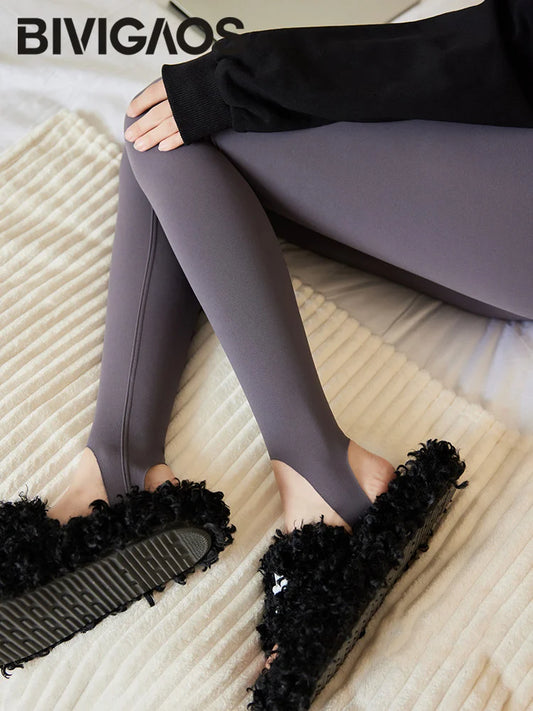 BIVIGAOS Spring Autumn Brushed Foot Tights Sharkskin Leggings Women's High Waist Elastic Tight-Fit Sexy Sports Yoga Leggings