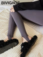 BIVIGAOS Spring Autumn Brushed Foot Tights Sharkskin Leggings Women's High Waist Elastic Tight-Fit Sexy Sports Yoga Leggings