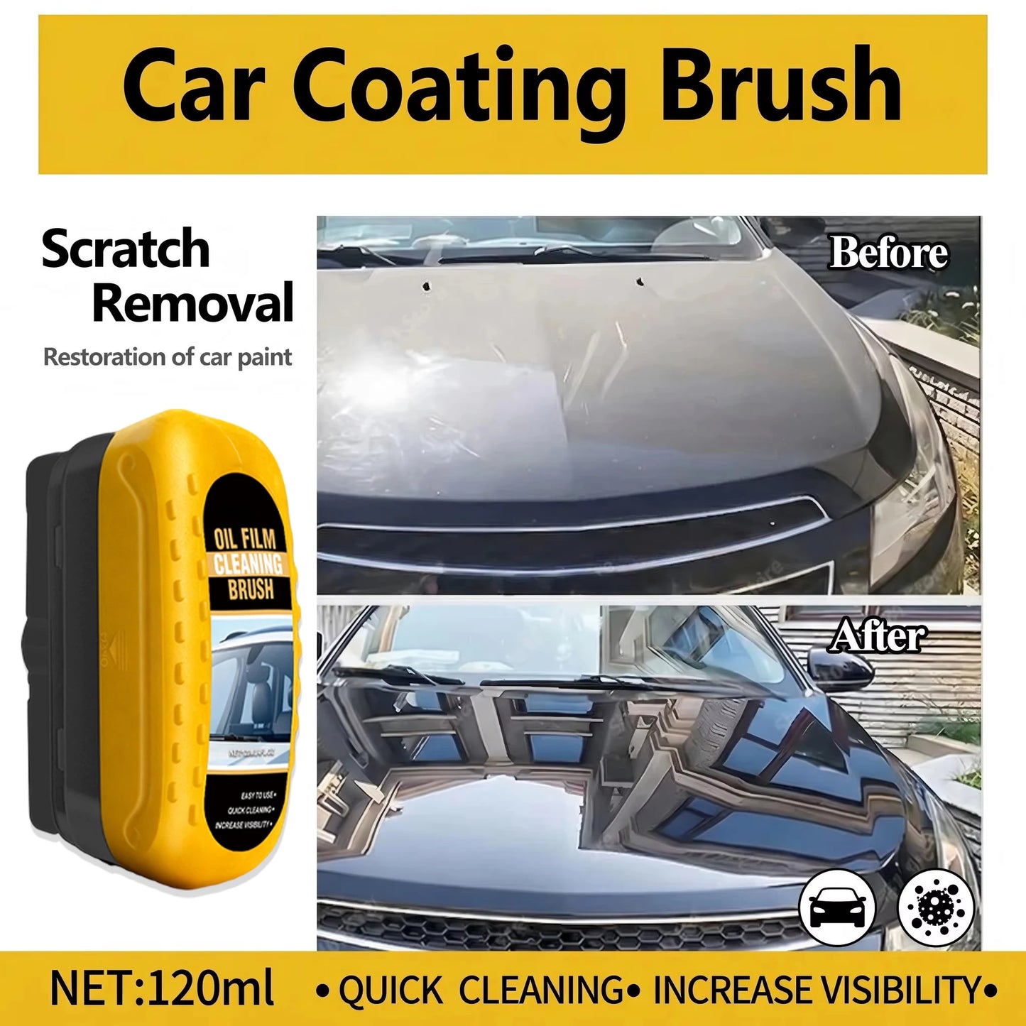 Car Windshield Oil Film Remover Crystal Clear Vision Glass Cleaner Brush For Front Interior Window Windshield Cleaning Care Tool