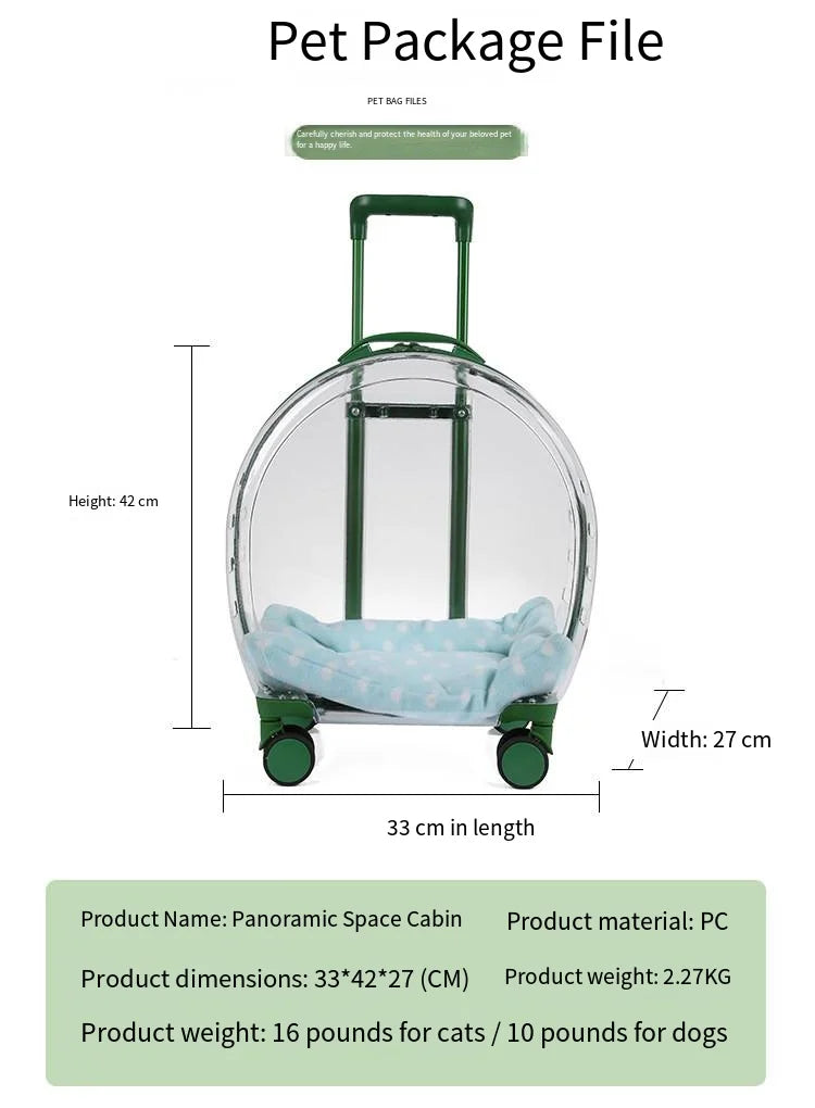 2026 Large Capacity Pet Suitcase for Two Cats Dogs Breathable Clear Wheel Portable Carry-on Luggage Pet Travel Bag