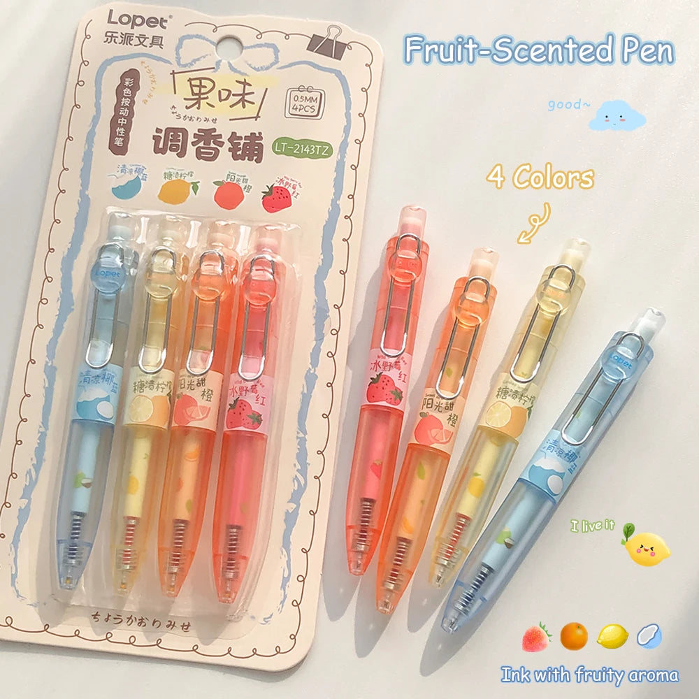 4 Pcs Fun Fruit Scented Pocket Pens 0.5mm Colorful Quick-Drying Gel Pen Fashion Simple Transparent Journaling Drawing Pen