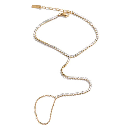 Yhpup Trendy Stainless Steel Zircon Beads Back of Hand Chain Finger Bracelet Fashion Chic Sexy Jewelry Waterproof Wholesale Gift