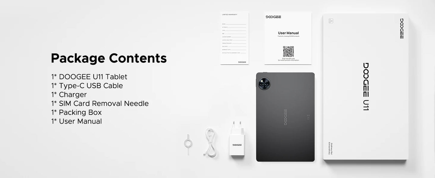 DOOGEE U11 Android 15 Tablet 11 Ultra-clear 90Hz Display 4GB RAM 128GB ROM 8580mAh Battery Dual Speaker Supports Widevine L1