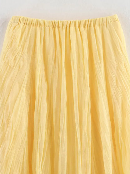 HH Women Elastic Waist Pleated Maxi Skirt Flowy A Line Pleated Long Skirt In Yellow White Pink For Spring Summer Beach Vacation
