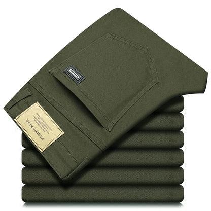 Autumn 96% Cotton Men's Stretch Slim Jeans Army Green Soft Comfortable Casual Straight Denim Pants Trousers Large Size 42