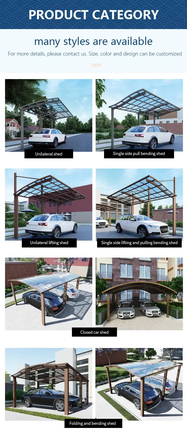 Home Villa Gazebos Garden Outdoor Canopy Tent Modern Custom Parking Shed Sunshade Awning Patio Pergola Aluminum Alloy Carport