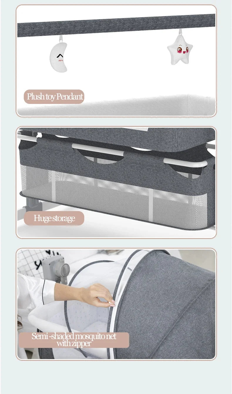 Electric Baby Crib Bassinet Cradle Bluetooth Music Timer with Automatic Swing Remote Control Foldable Design Breathable Mesh Sides Soft Mattress Stable Frame Safe Sleeping Bed for Newborn Infant Home Use and Travel Comfort Ba