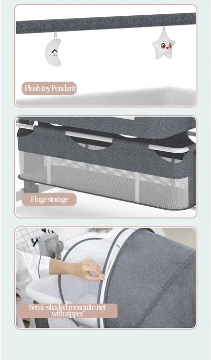 Electric Baby Crib Bassinet Cradle Bluetooth Music Timer with Automatic Swing Remote Control Foldable Design Breathable Mesh Sides Soft Mattress Stable Frame Safe Sleeping Bed for Newborn Infant Home Use and Travel Comfort Ba