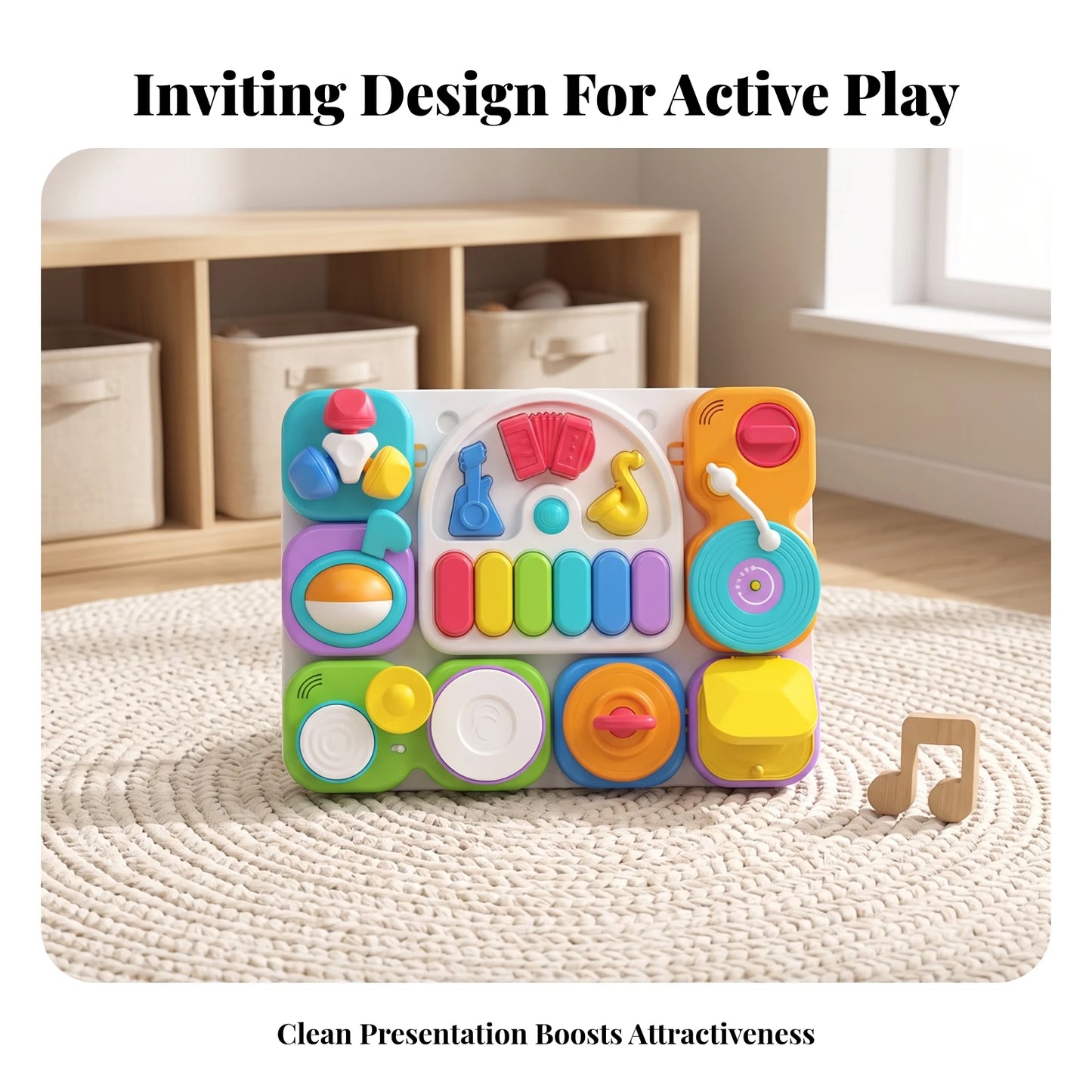 Musical Busy Board with Stand Fine Motor 7-in-1 Musical Toy Board Detachable Portable for Toddlers, Playroom, Nursery