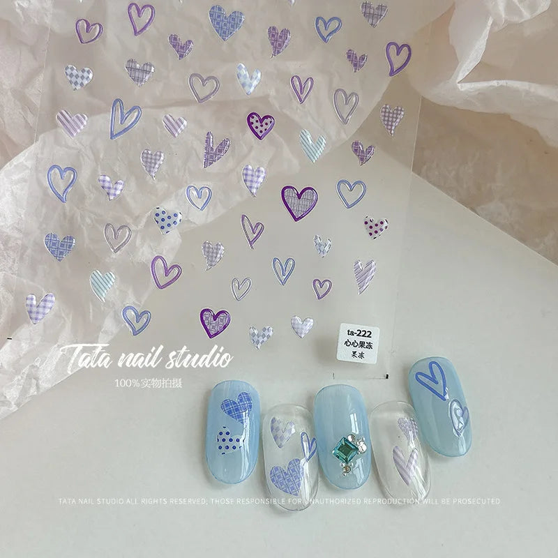Line Flower Powder Blusher Love Heart High Quality Jelly Series Adhesive Nail Sticker Nail Art Decoration Decals Design T-2830