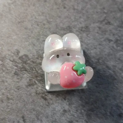 Cute Cartoon Transparent Strawberry Rabbit Keycap DIY Handmade Personalized Mechanical Keyboard Dedicated PBT Keycap