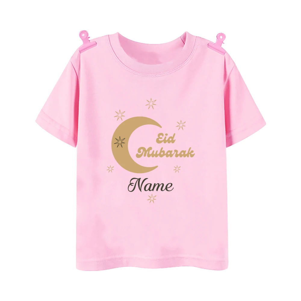 Personalized Eid Mubarak Printed Kids Shirts Custom Name Eid Ramadan Child T-shirt Tops Islamic Muslim Holiday Boys Girls Outfit