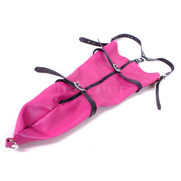Leather Tight Single Glove Straight Arm Binder Over Shoulder Straps BDSM Bondage Arm Cuffs Zipper Body Harness Adult Roleplay